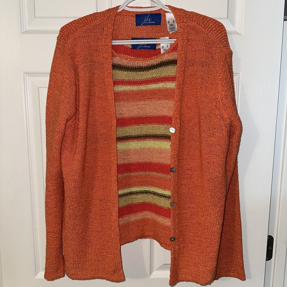 JH‎ Collectibles Y2K Orange Cardigan Sweater And Matching Short Sleeve Top XL